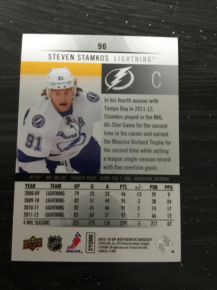 2012-13 SP Authentic - Tampa Bay Lightning - Steven Stamkos #96 - Image 2 of 2