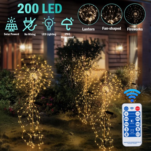 Solar Fuegos Artificiales Lights Outdoor Garden DIY Fairy Lamp 8 Modes w/ Remote - Picture 2 of 14