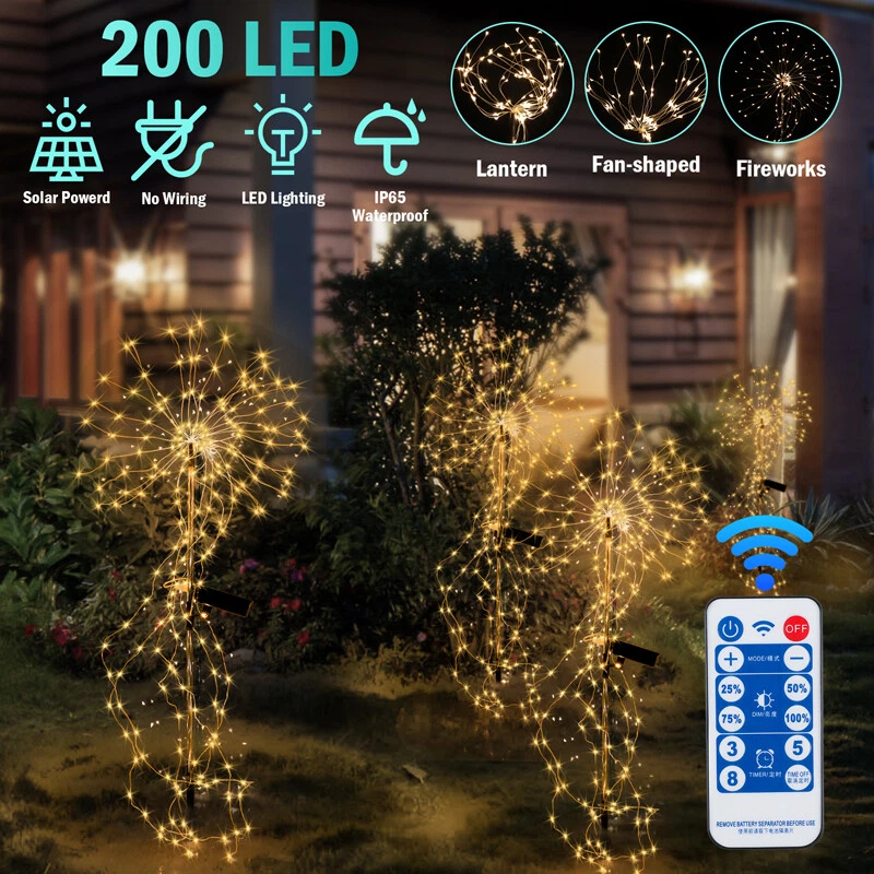 4X 120/150/200 LED Solar Fireworks Light Waterproof Path Lawn Garden Decor Lamp - Image 2 of 4