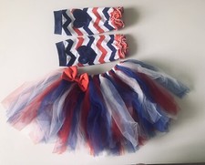 Patriotic 4th July Girls US Flag Stars Stripes Tutu Skirt Socks Set 6-12 Months