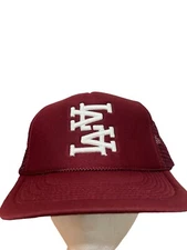 VINTAGE Los Angeles  LA Corded Embroidered Snapback Trucker Hat Mesh Red Black