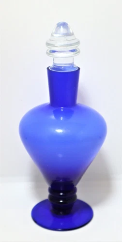 Vintage 1960's Empoli Italian Blue & White Cased Glass Perfume Bottle