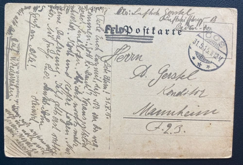1915 OOS Feldpost Germany Navy Military Zeppelin WWI RPPC Postcard Cover