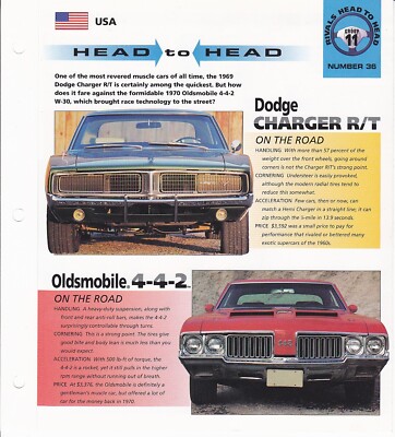 Dodge Challenger R/T vs Oldsmobile 442 Comparison Spec Sheet HOT CARS Brochure