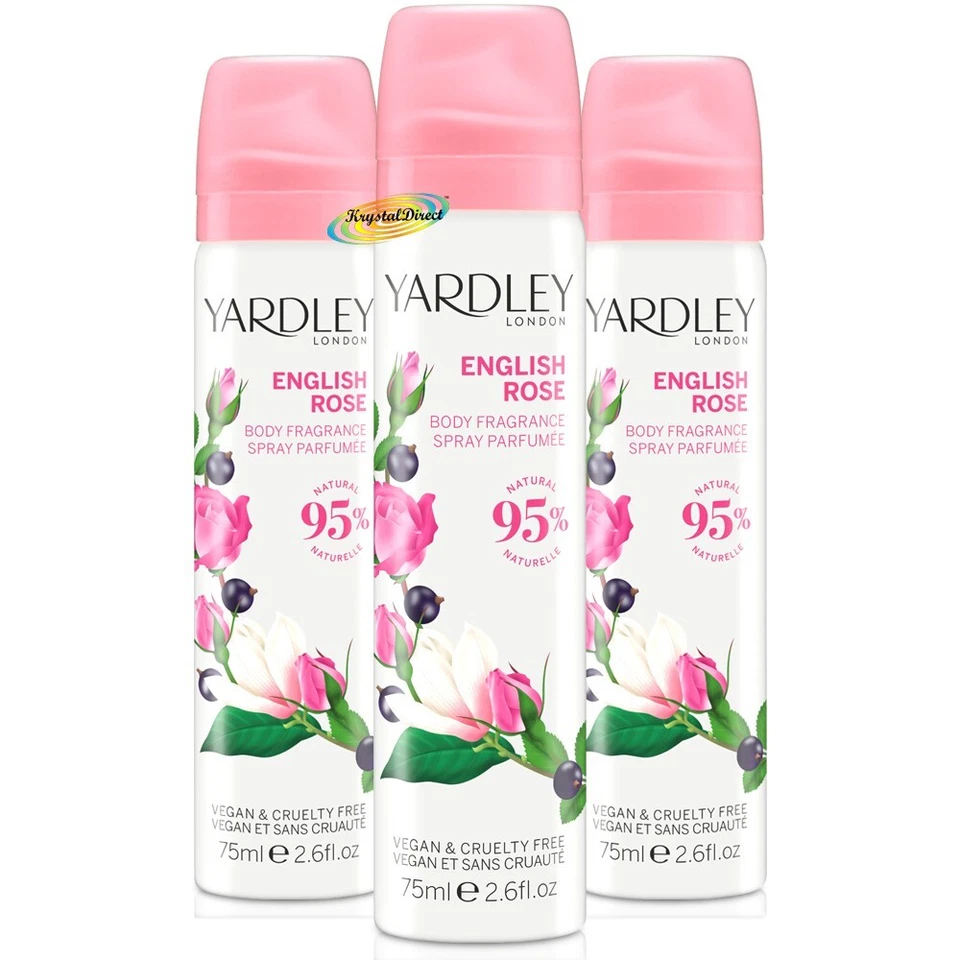 3x Yardley London ENGLISH ROSE Body Spray 75ml