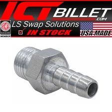 ICT Billet Straight 6AN ORB to 5/16" Hose Barb Fitting Bare Aluminum