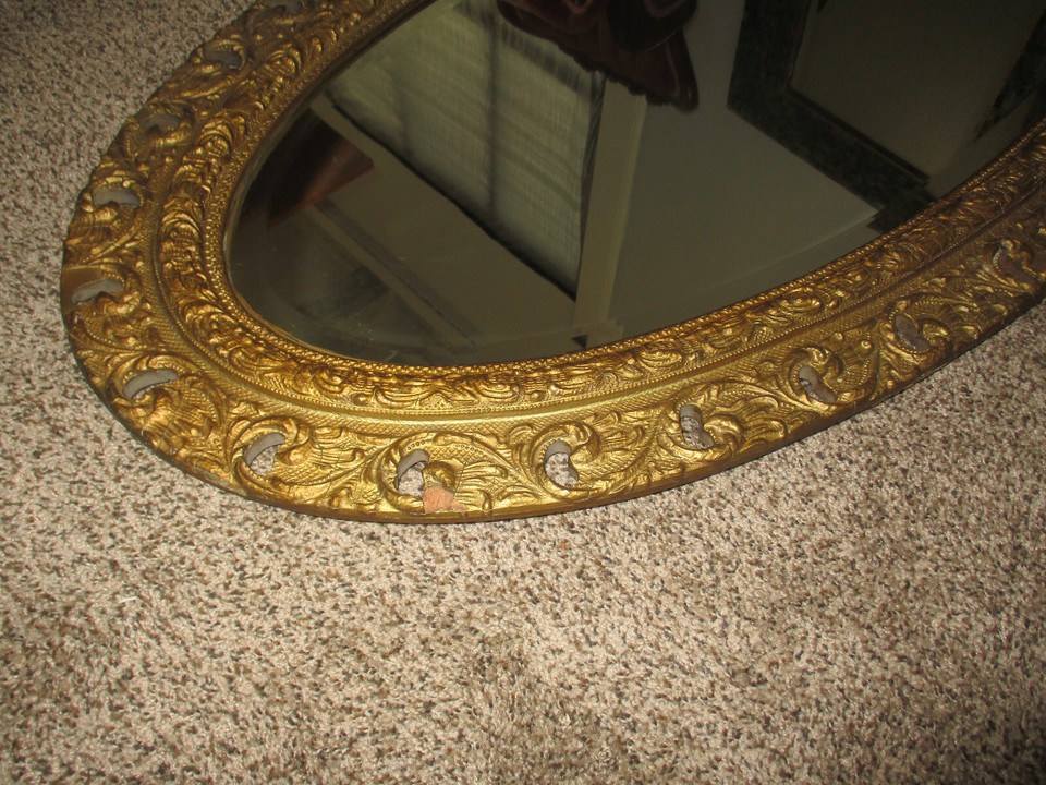 SUPERB! Antique Ornate Hand Carved Wood & Gesso Gold Frame w/ Mirror 47