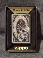 Zippo Skull Clock Design Black Matte Pocket Lighter