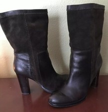 NINE WEST EPIPHANY DARK BROWN MID SHAFT LEATHER AND SUEDE BOOTS SZ 9.5