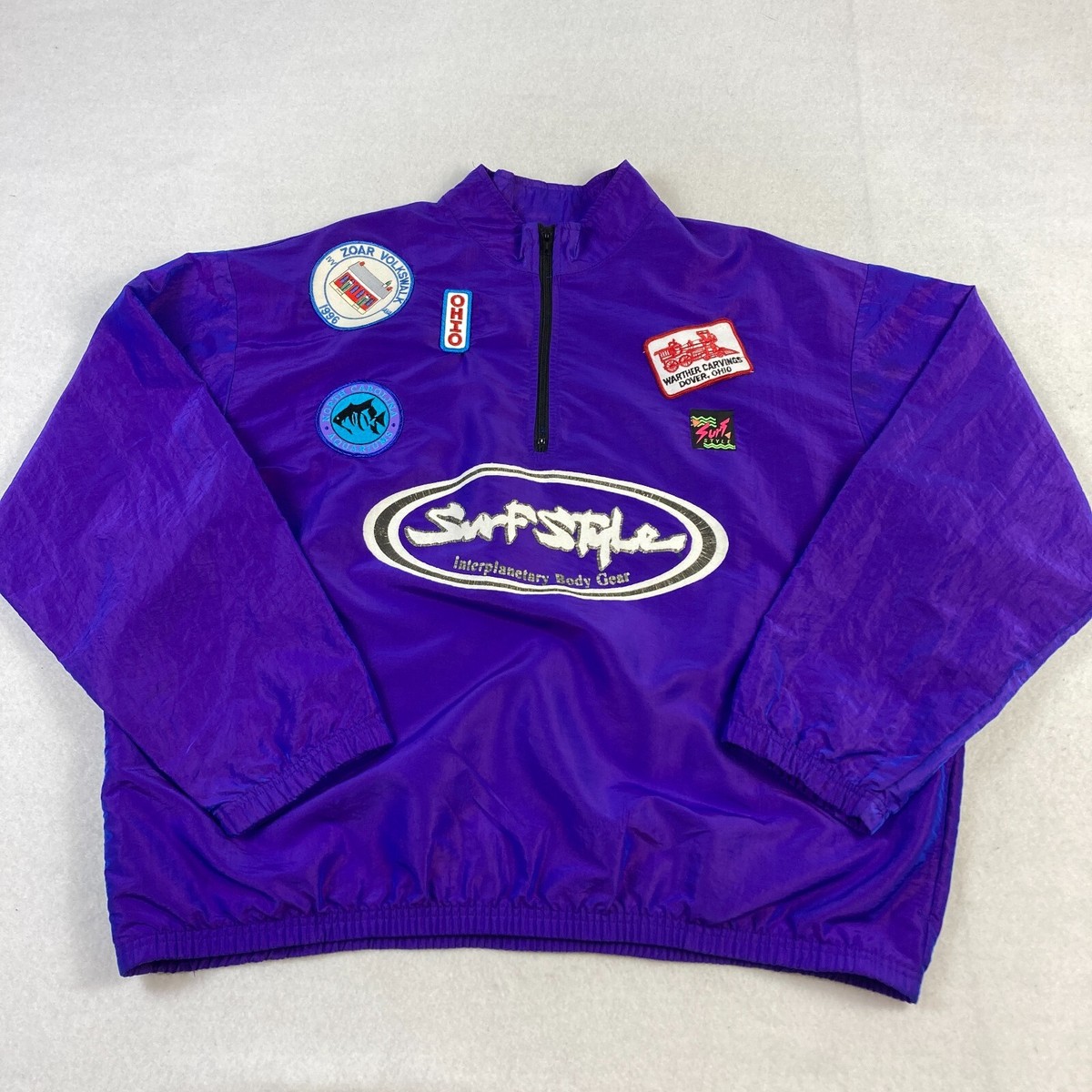 Vintage Surf Style Windbreaker Jacket One Size Purple Blue Nylon