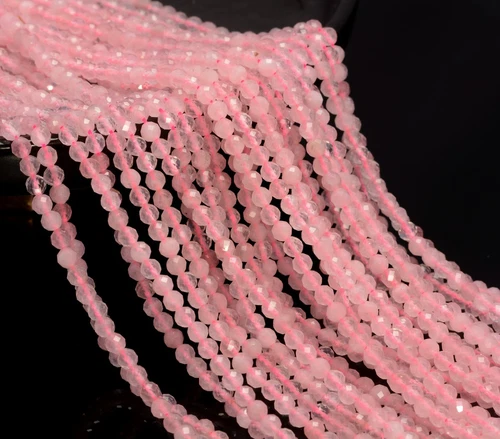 3 MM ROSA ROSENQUARZ EDELSTEIN KLASSE AAA MIKRO FACETTIERT RUND LOSE PERLEN 15 ZOLL - Bild 2 von 4