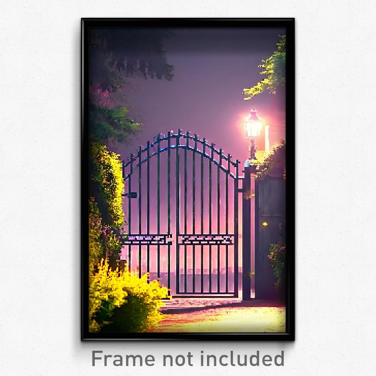 Pixel Art Poster - Shady Gate (8 Bit Psychedelic Trippy Weird Video Game Print)