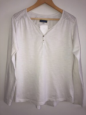 Marie Lund Damen Bluse +Spitze Gr. L Weiß 100% Baumwolle Langarm NEU + Geschenke