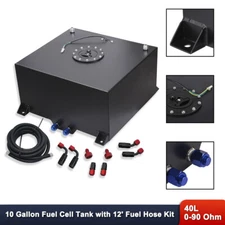 10 Gallon Fuel Cell Tank Aluminum Black Coated w/ Level sender&12' Fuel Line Kit