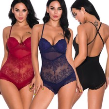 Mujeres Damas Sexy Encaje Babydoll Lencería Sexy Negligee Peluche Malla Transparente Body