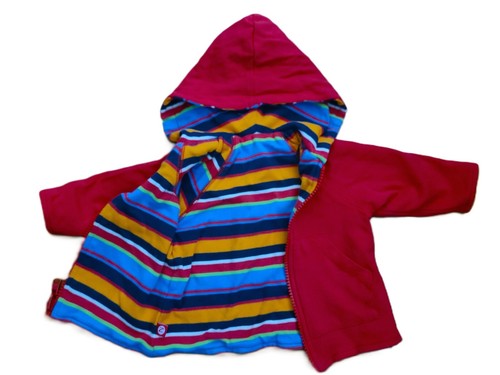 Zutano Red And Striped Reversible Baby Hoodie Size 6 Months - Picture 3 of 5