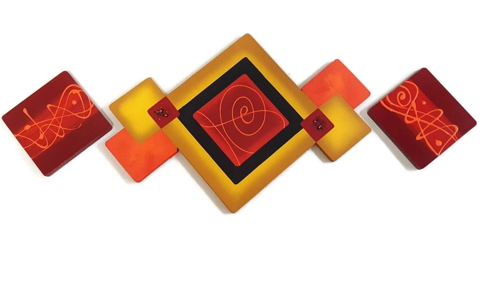 Cuadrados Sunburst # 2 3 piezas - Arte de pared abstracto de madera - Decoración de pared contemporánea 42x1 Foto 4 de 4