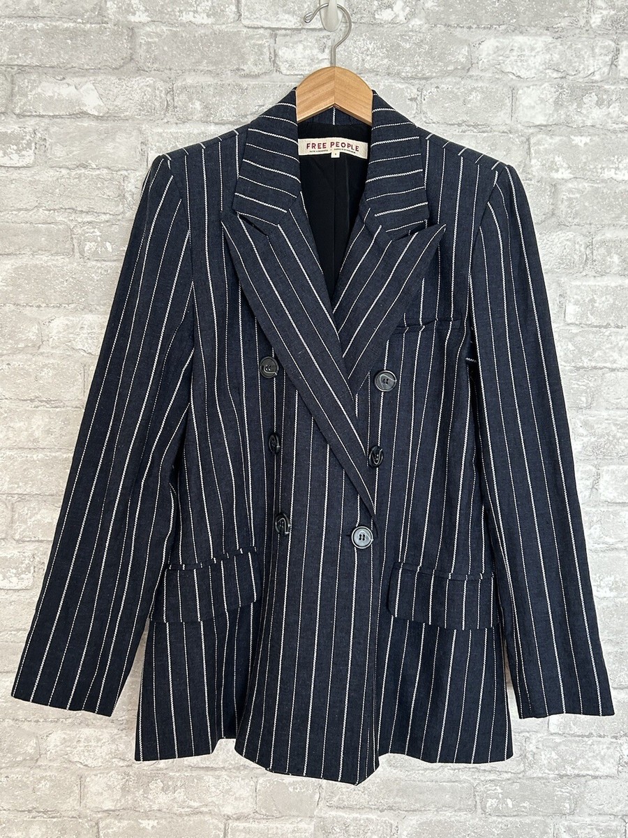 Free People Ashby Sz S Navy Pin Stripe Double Breasted