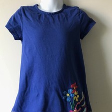 Hanna Andersson Girl's Blue Applique Bicycle Floral Dress Short Sleeve US Size 5