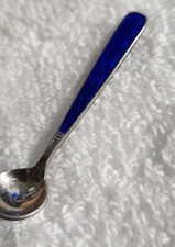 DENMARK STERLING & BLUE ENAMEL SALT SPOON SIGNED "VB"