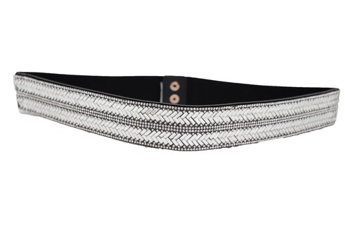 Women Fashion Black Elastic Elegant Stylish Belt Silver Rhinestones Fit Size S M - Picture 8 of 12