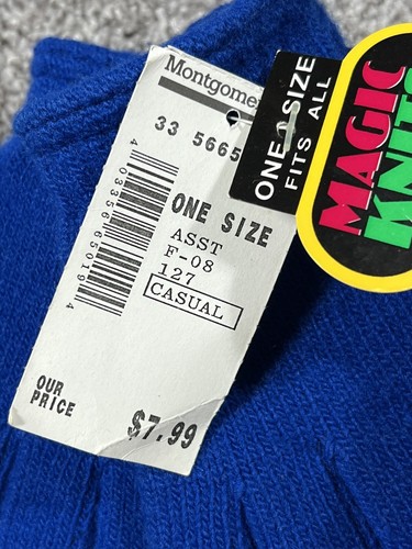 Paris Accessories Magic Knit Hat Glove Set Royal Blue Montgomery Ward NWT Vtg - Picture 3 of 4