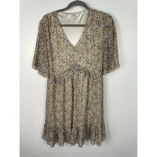 Manydress floral print V-neck swing dress short flutter sleeves ruffled hem UK L