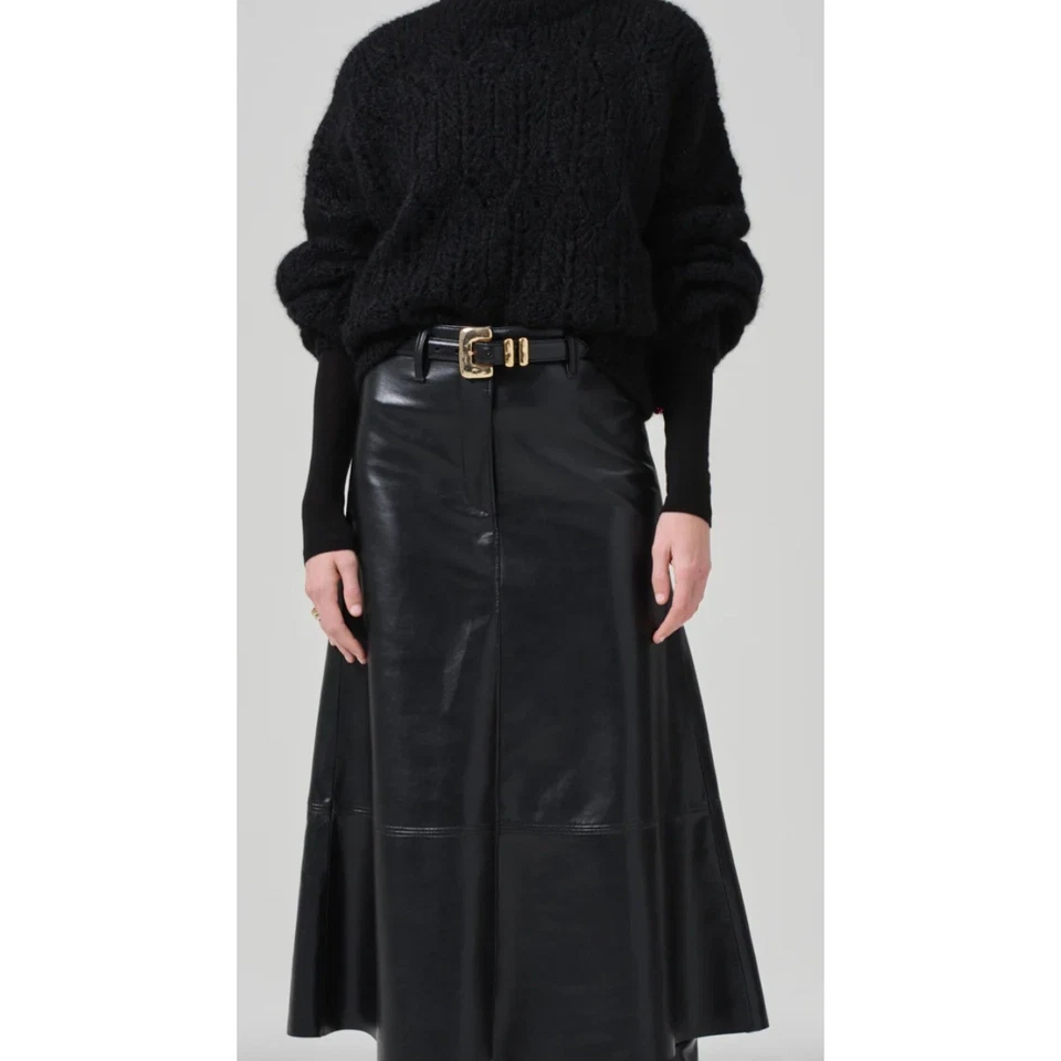 Falda midi Citizens of Humanity negra de imitación de cuero para mujer talla 31 línea A Foto 3 de 4