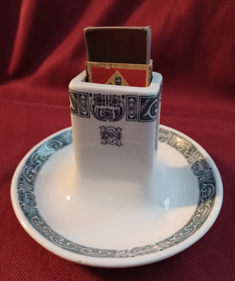 Warkick China Crescent Co Match Holder Ash Tray Restaurantware Blue Design