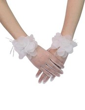 Tulle Short Gloves Floral Tea Party Gloves for Women Wedding One Size White