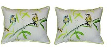 Pair of Betsy Drake Birds and Bees I Large Indoor Outdoor Pillows 16x20