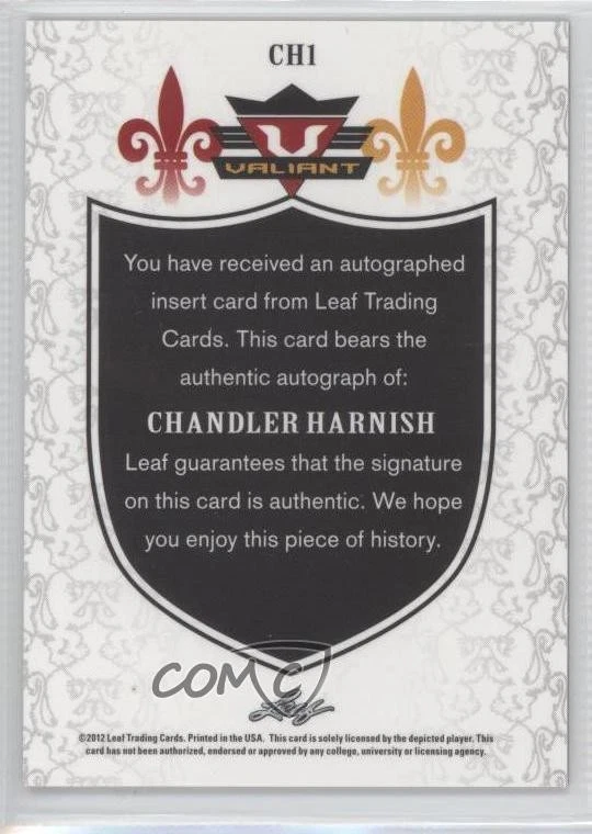 2012 Leaf Valiant Chandler Harnish #CH1 Rookie Auto RC - Image 2 of 2