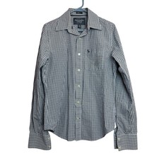 Abercrombie Fitch Button Down Shirt Mens Small S Gray White Gingham Muscle Fit