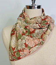 Symphony Scarfs- Peach, Olive, Cream  Rust Floral Vintage Scarf- Polyester
