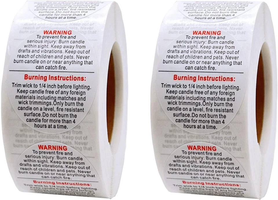 1000 piezas etiquetas de advertencia de velas, pegatinas de seguridad de velas de 1,5 pulgadas para hacer velas... Foto 3 de 4