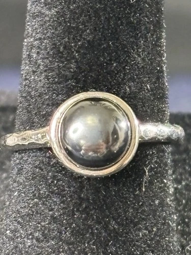 Vintage Sterling 925 Silver Hematite Ring With Comfort Band And CA Makers Mark