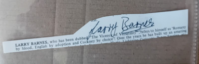 ORIGINAL AUTOGRAPH LARRY BARNES Music Hall Comedian and Escapologist
