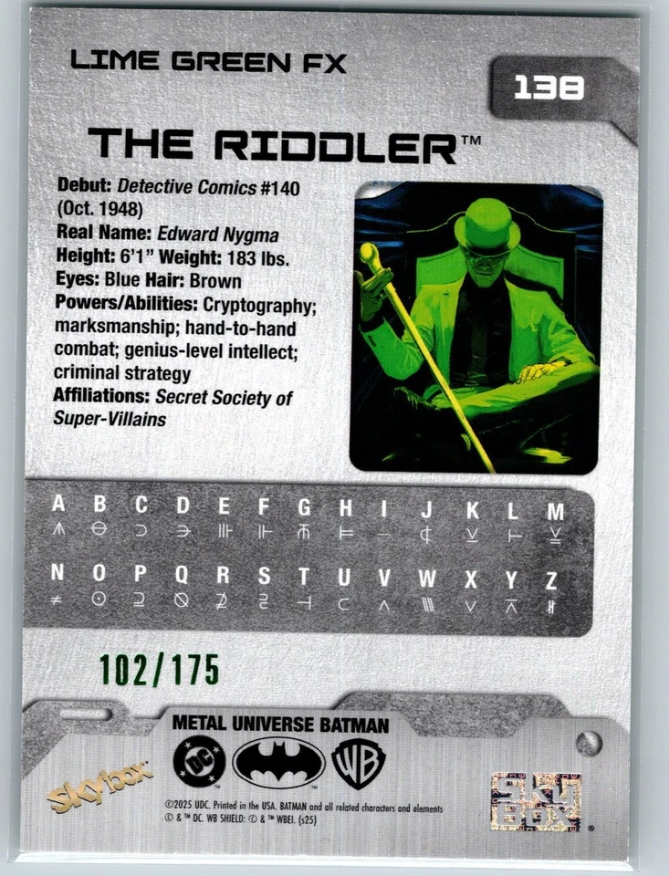 Skybox Metal Universe Batman #138 The Riddler 2025 verde lima FX 102/175 Foto 2 de 4