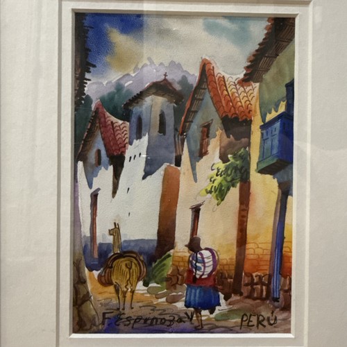 Letrero enmarcado acuarela vintage pintado a mano del artista Félix Espinoza V Perú - Imagen 2 de 5