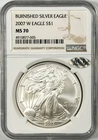 2007-W $1 BURNISHED SILVER EAGLE NGC MS70