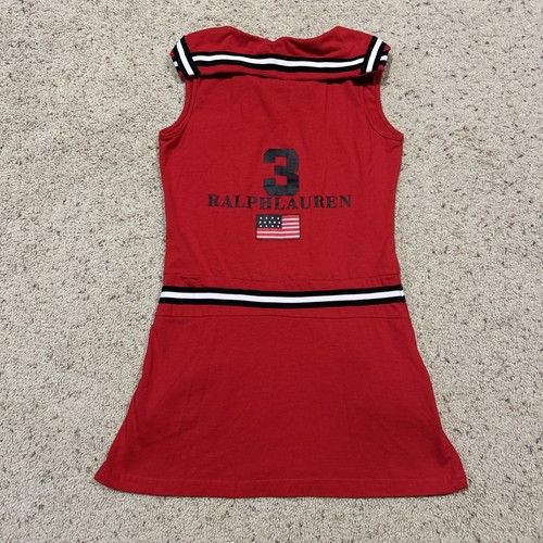 Polo Ralph Lauren sz 16 Girls DRESS Logo Flag AMERICANA Preppy NAUTICAL Red B25 - Picture 2 of 10