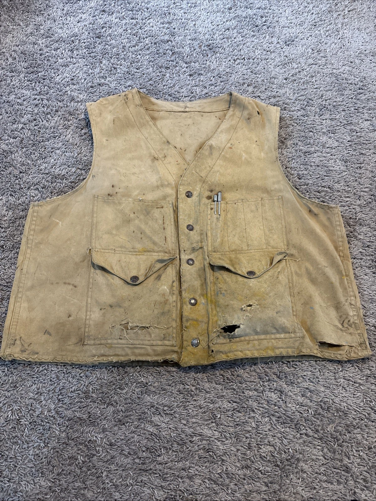 True Vintage 1940s CC Filson Canvas Hunting Vest Logging Tan Fishing Workwear