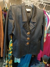 Yves Saint Laurent Vintage Blazer Size 42 Wooden Button Sports Coat Jacket Black