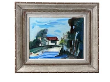Painting Antique Paysge Expressioniste View Village Style of Vlaminck Hst Frame