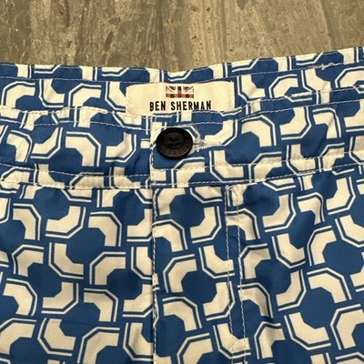 Ben Sherman Swim Shorts Trunks Royal Blue White Men s Large Bathing Suit