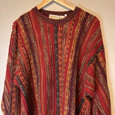 Norm Thompson Sweater Men Large MultiColor Coogi Style 3D Vintage 1990s Textured