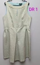 DR1 Lauren Ralph Lauren Gold Metallic Aqua Pleated Cocktail Dress Sz 18