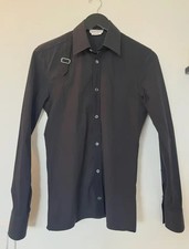 Alexander McQueen Men's Harness Black Poplin Button Up Dress Shirt Slim  XS 14+