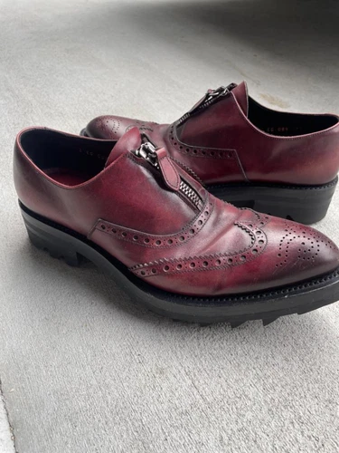 Scarpe eleganti uomo Prada mocassini pelle vino UK7.5 US8.5 autentiche dal Giappone