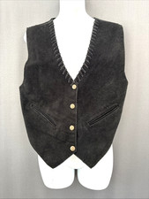 Mona Mode Black Laced Suede Leather Vest Sz S Western Cowgirl Boho Goth Vtg 80s